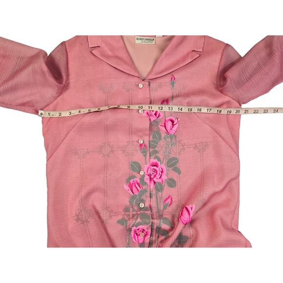 ALFRED SHAHEEN Vintage 70s PINK ROSE PRINT SHIRT DRESS Size Medium Hawaiian - Picture 5 of 12